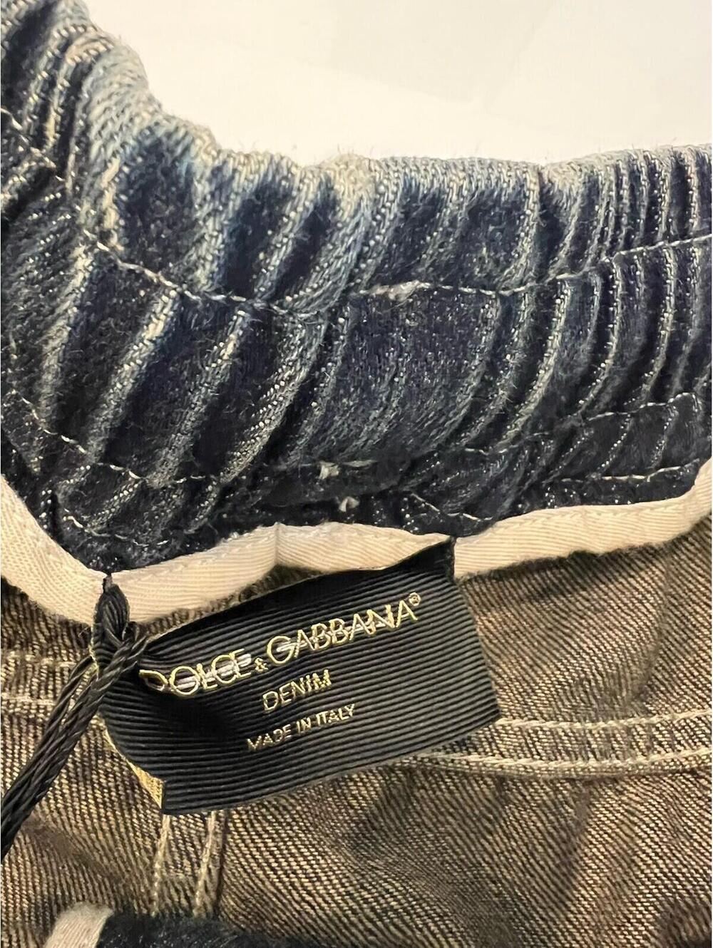 $1275 Dolce & Gabbana Washed Drawstring Cargo Beige/Dark Blue Jeans Size 52 - Picture 10 of 13